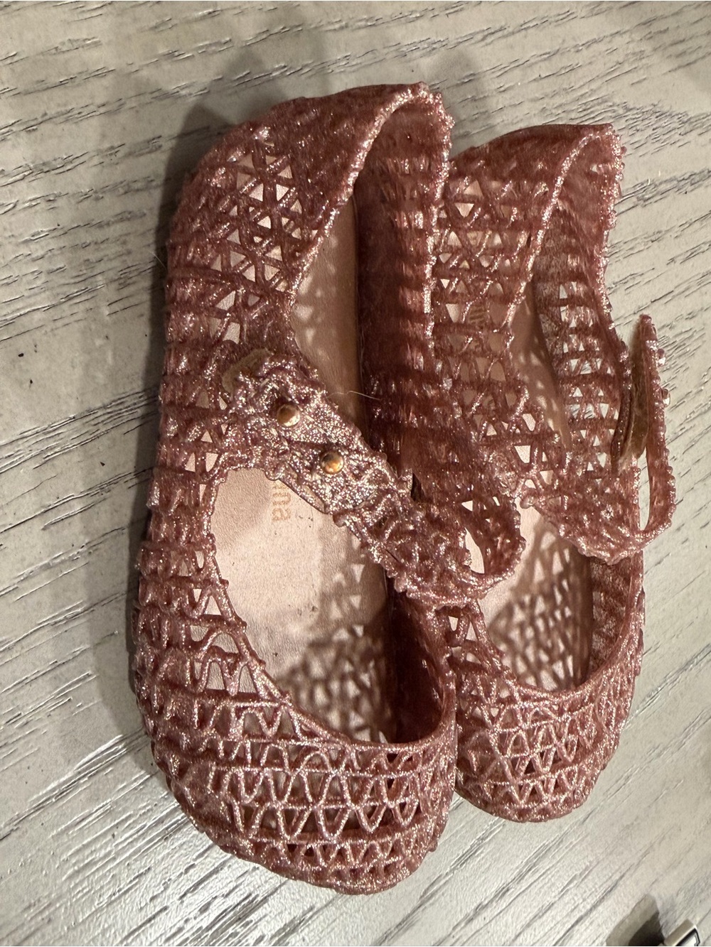 Mini Melissa Glittery Rose Gold Mary Jane Moccasins